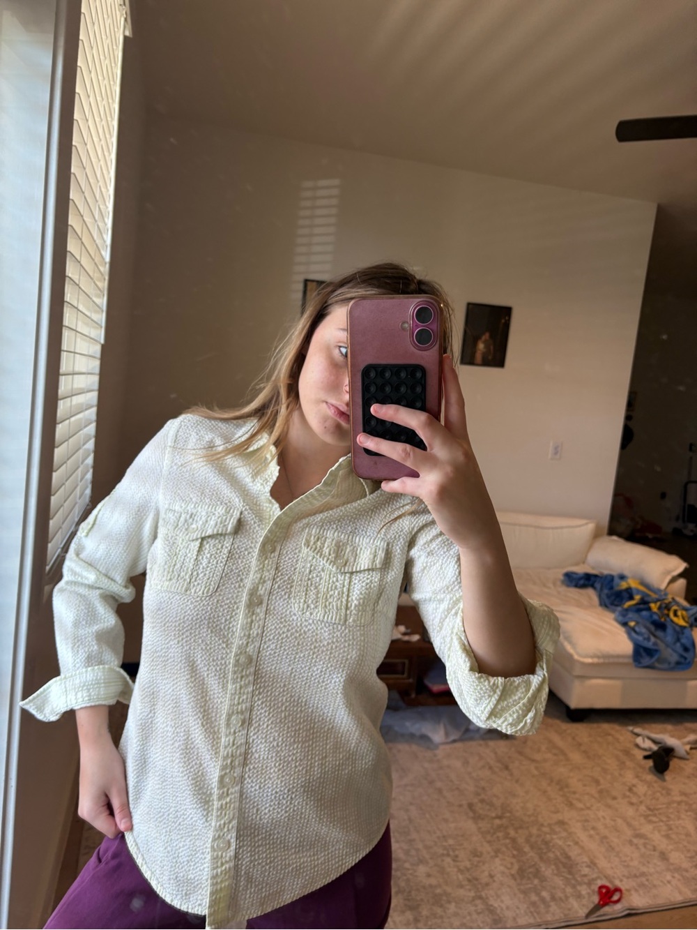 Liz Claiborne Light Green Textured Button-Down Shirt